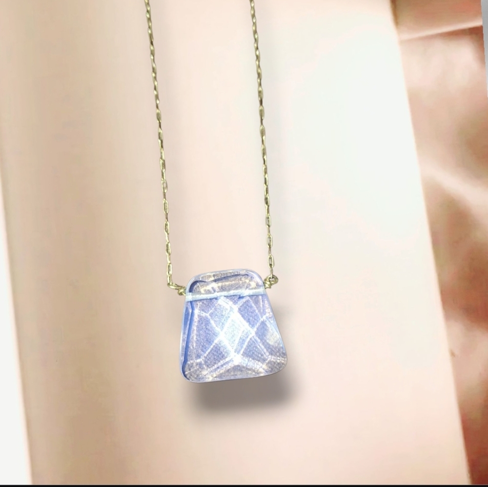 Opalite Faceted Glass Trapezoid Pendant Gold Plated Dainty Chain Hook